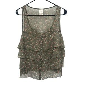 Y2K Floral Boho Tank Top XXL Sheer Tiered Empire Fairy Coquette Romantic Cottage